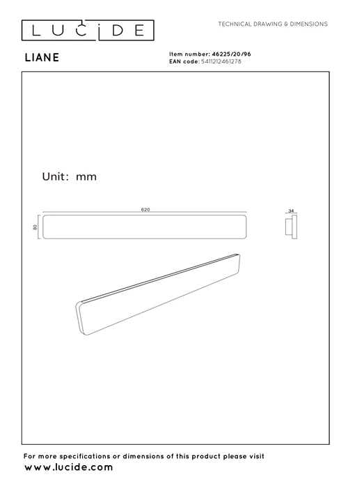 Lucide LIANE - Wandleuchte - LED Dim. - CCT - 2x10W 2700K/4000K - Rostfarbe - Vibes - technisch